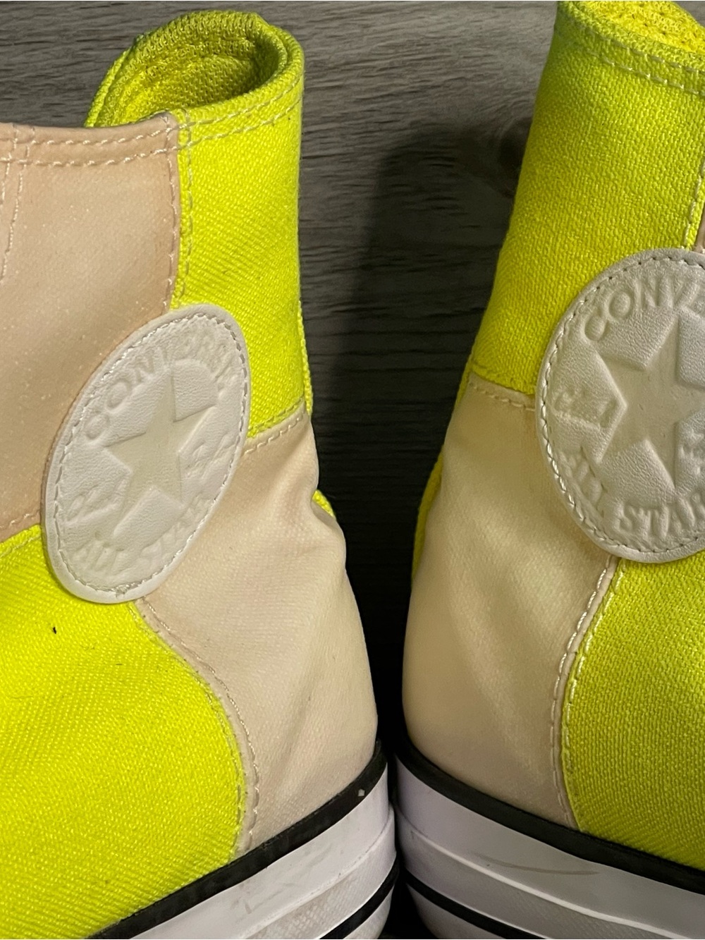 Converse High Top Sneakers in Neon Yellow and Cream - Picture 5 of 16